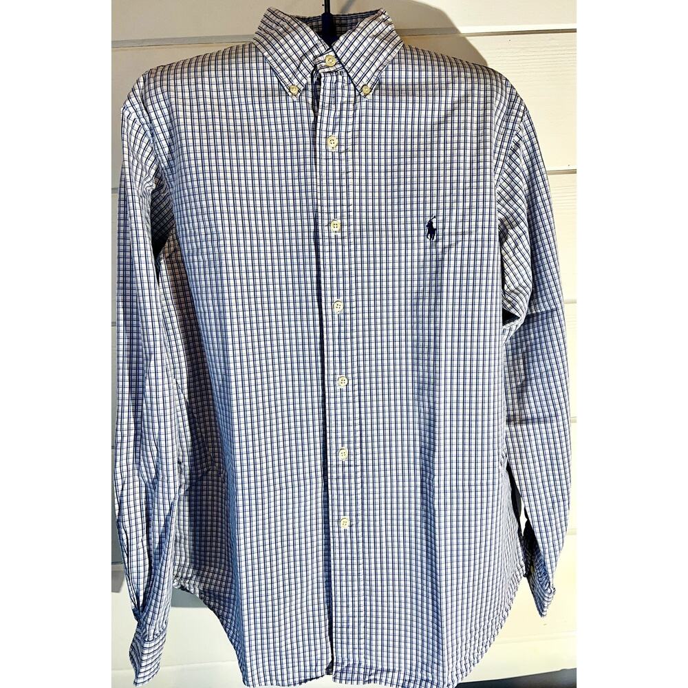 Ralph Lauren Mens Classic Fit Plaid Button Down Shirt Blue White Size‎ 16 1/2